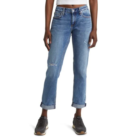 RAG & BONE Dre Low Rise Slim Boyfriend Jeans Distressed Blue River Women's 26 - Picture 2 of 13